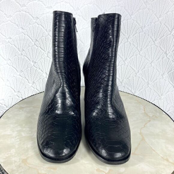 Antonio de Faria Ankle Boot Womens Size 9 Black Camila Snake Skin Chunky Heels - Picture 3 of 13